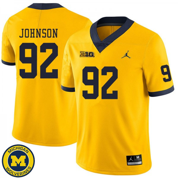 Men's Michigan Wolverines #92 Ron Johnson Yellow College Game Football Jersey